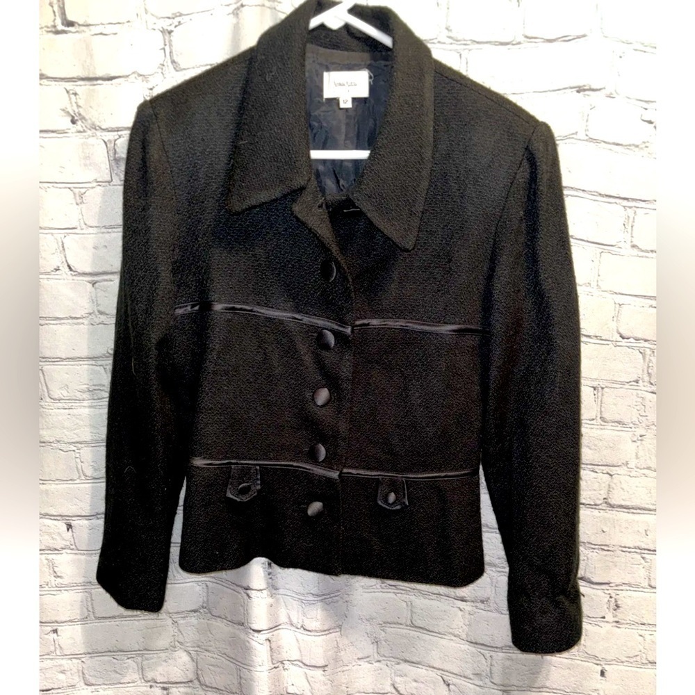 Neiman Marcus Exclusive Acrylic Wool Classic Blazer Women’s Sz 12 Black Collar